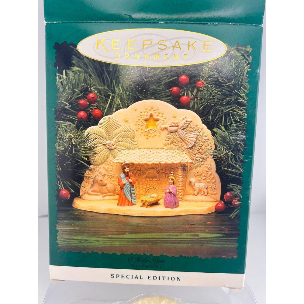 Vtg '96 Hallmark Ornament O Holy Night Family Christmas Nativity 4pc Jesus Mary